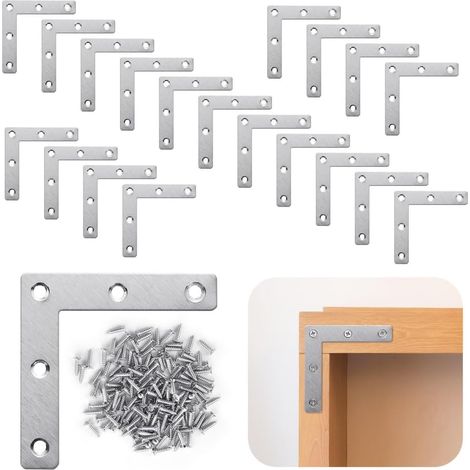 20 équerres plates d'angle, d'étagère en L de 3, 1 x pouces avec vis (1/5)