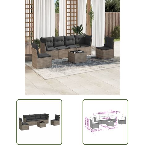The Living Store 7-tlg. Garten-Sofagarnitur mit Kissen Grau Poly Rattan - Gartenmöbel - Esstischgarnituren - Outdoor Möbel - Lounge Set - Rattan Sofa (1/3)