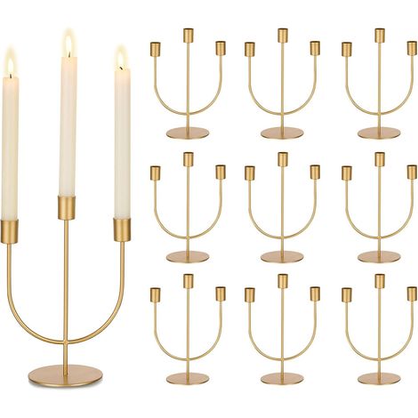 Portacandele Tre Bracci Metallo Elegante Set 10 Pezzi Oro (1/5)