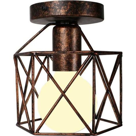 royaluxe -Retro Plafonnier Industrielle en Métal Carré Fer, Suspension Cage Cube Luminaire E27 pour Salon Chambre Café Bar Restaurent Entrée Couloir (Rouille) (1/4)