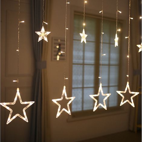 Guirlande Lumineuse Étoile 3.5M Led Sapin Noël Guirlande à Pile Fairy Light Rideau Lumineux Clignotant Intérieur Extérieur Décoration Chambre Fenêtre (lumière blanche chaude)