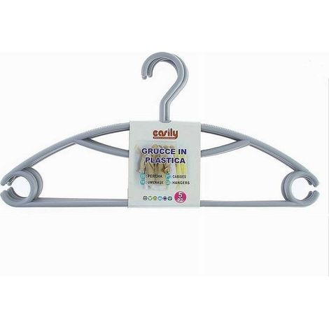 TRADE SHOP - Set 5pz Grucce Stampelle Appendiabiti In Plastica Grigia Vestiti Pantaloni 87684 - (1/3)