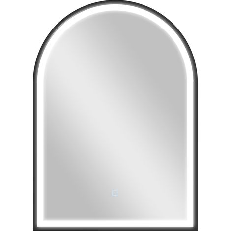 Miroir de salle de bain avec éclairage intégré, 50 x 70 cm, miroir LED incurvé, antibuée, 3 couleurs d'éclairage, intensité réglable, fonction mémoire, noir (1/5)