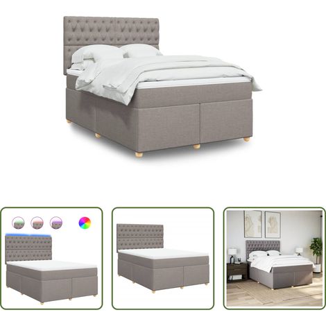vidaXL LED-Beleuchtung - Boxspringbett mit Matratze Taupe 140x200 cm Stoff (1/5)