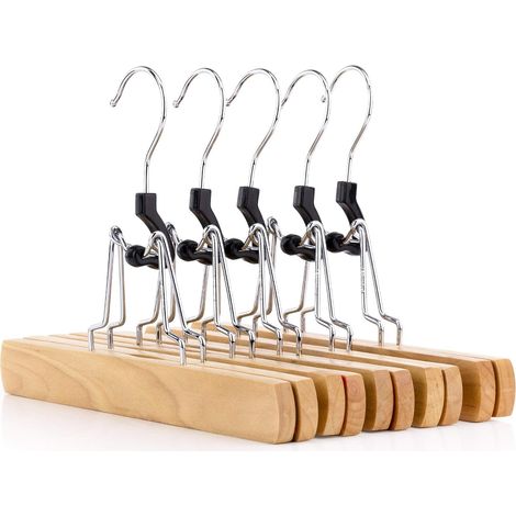 Lot de 5 pinces à jupe en bois massif, sans couture, 25 cm, taille standard, couleur bois naturel (1/5)