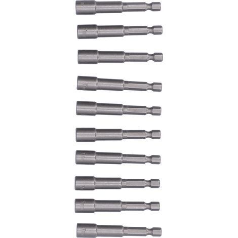 7mm chrome vanadium hexagonal socket with strong magnet and high-strength nut, pistol drill bit, electric pneumatic wrench socket, 10 pieces (1/5)