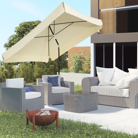 Ombrellone 2x2 m per Esterni con Tettuccio Quadrato, Struttura Regolabile e Portatile, Crema