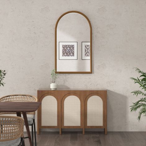 HOMCOM Miroir Mural Arqué 110x65cm - Cadre en Bois Brun Foncé, Pour Salon, Chambre & Entrée