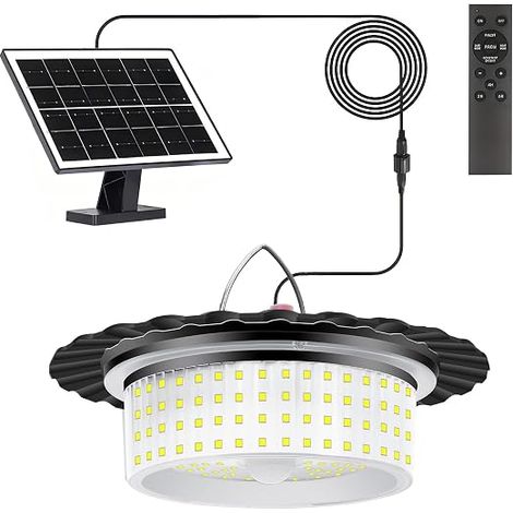 Lampe Solaire Exterieur Interieur, 244 LED 3000LM Eclairage Solaire Exterieur avec Télécommande, Détecteur de Mouvement, Minuterie, 5 Modes Lumiere Solaire pour Maison, Jardin, Tonnelle, Garage (1/5)