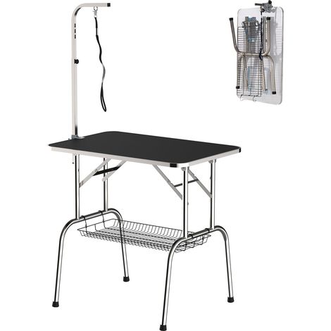 Mesa De Aseo, Mesa De Aseo, Mesa De Corte Con Cesta, Plegable Y Regulable En Altura, Acero Inoxidable, Negro
