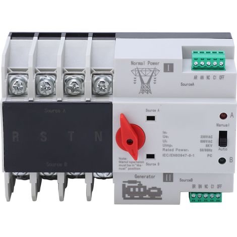 4P Dual Power Automatic Transfer Switch Uninterrupted Toggle Controller for Home Appliance AC230V Coil 100A