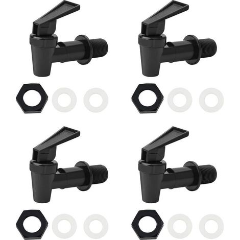 Lot de 4 robinets de rechange universels en plastique pour distributeur d'eau chaude et froide. bière. vin. jus de fruits. seau noir et blanc (uniquement noir)