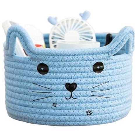 Panier de Rangement Tressés en Coton,Panier Rangement Jouet,Panier Jouet Chien,Organisateur de Jouets,Boite Rangement Jouet,Corbeille Rangement pour Jouets,Produits Cosmétiques,Bleu (1/4)