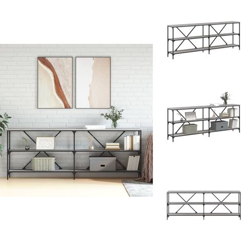 Table console sonoma gris 200x30x75 cm bois d'ingénierie et fer - Table Basse - Meuble D'entrée - Table Console - Table Design - Table Ronde (1/5)