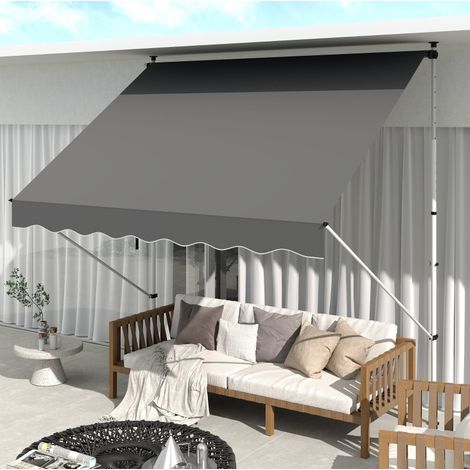 CHICFURN Store autoportante 300 x 150 cm in alluminio grigio per terrazza (1/5)
