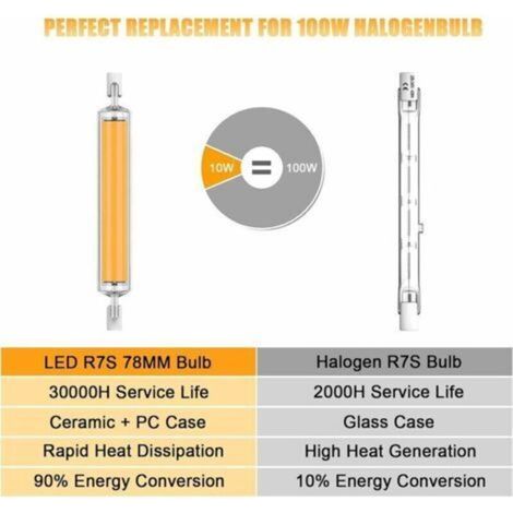 Ampoule LED R7S 78mm 10W équivalent à Ampoule Halogène 100W,Tube R7S LED Lumière Blanc Naturel 4500K,1000LM avec Large Angle de Faisceau 360°Dimmable,Pas de Scintillement,Lot de 2
