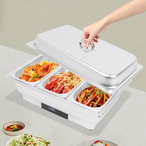 Elektrisches Buffet-Set mit Warmhaltebehältern, 9 Liter, Edelstahl, mit Temperaturanzeige und tragbarem Deckel zum Warmhalten von Speisen, für Hochzeiten, Partys und Feste