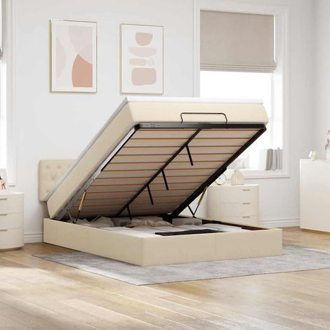 vidaXL Cama otomana con colchón LED crema 140x190 cm tela (1/5)