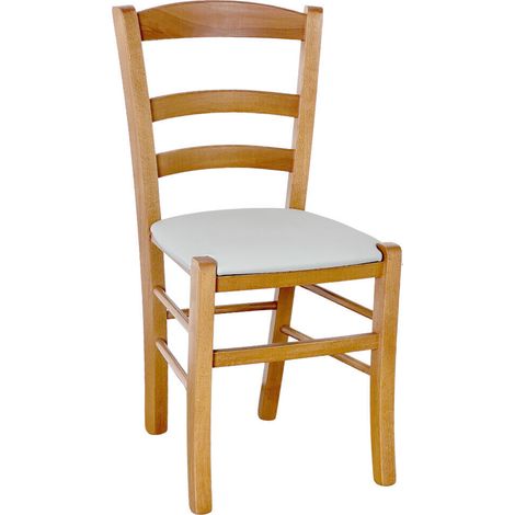 Sedia legno paesana noce chiaro con seduta similpelle grigio chiaro