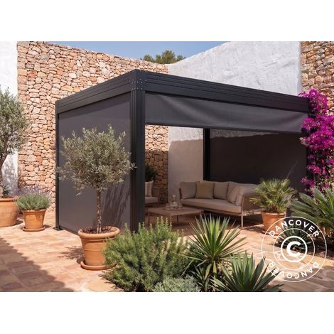 Pérgola cenador de jardín bioclimática Monterey S2 con 4 paneles laterales, 3x4m, Negro - Dancover