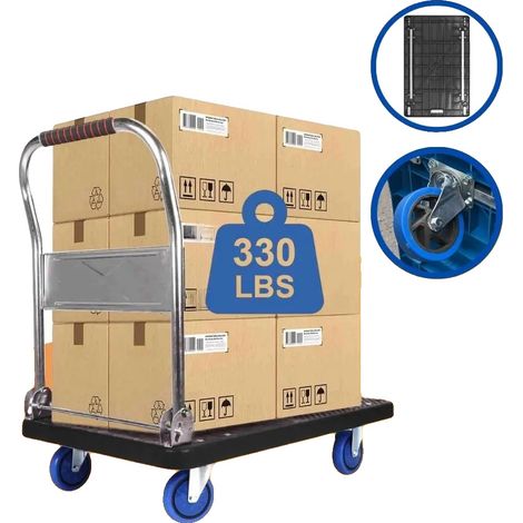 Carrello a spinta, portata 150 kg, ruote girevoli a 360°, nero (1/2)