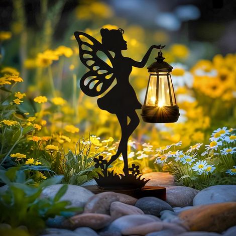 Lot de 1 Statues de Fée en Fer avec Lampes Solaires - Décorations de Jardin étanches pour Terrasse, Cour, Unique pour Maman (1/5)