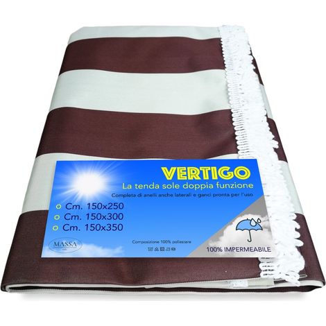 TENDA SOLE VERTIGO da esterno GIARDINO balcone RIGONE MARRONE impermeabile e idrorepellente Cm. 150 x 250