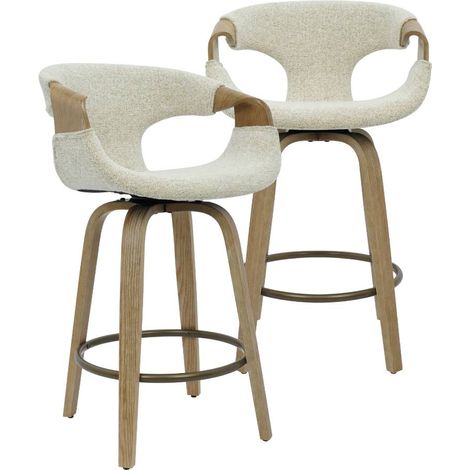 Tabouret de bar en bois de sapin et tissu écru Miriya (lot de 2)