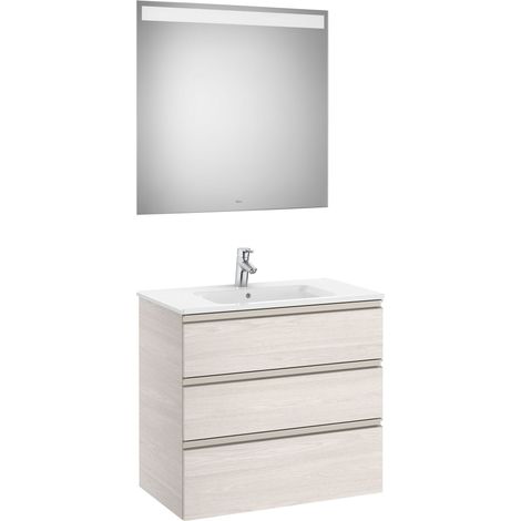 Conjunto de mueble 3 cajones, lavabo y espejo con LED THE GAP - ROCA Color: Fresno nórdico - Medidas: 805 mm (1/3)