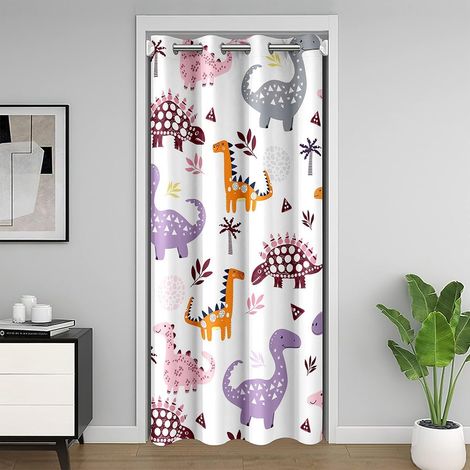 Dinosaure Rideau de Porte 86x203cm Palmiers Rideau Occultant Rideaux pour Garçons Filles Dinosaure coloré Mignon Animaux Décoration de la Chambre des Enfants - 86L X 203H cm (1 Panneaux) (1/5)