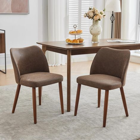 Lot de 2 Chaise de salle à manger - Revêtement synthétique - 48x51x75cm - cafe (1/5)