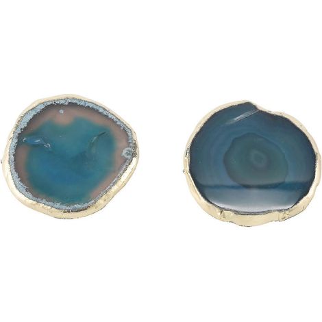 Lot de 2 dessous de verres bleus décoratifs en pierre, bords dorés, pour la décoration intérieure. (1/5)