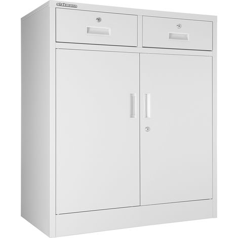 Armadietto  Metallico Porta Documenti 2 Ante 2 Cassetti per Ufficio/Casa in Acciaio Grigio