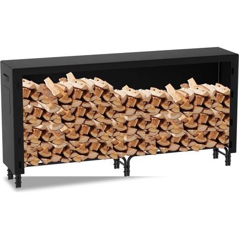 Randaco Caja de Almacenamiento al aire libre Negro estante de metal para leña de interior de almacenamiento de madera resistente a la intemperie (1/5)