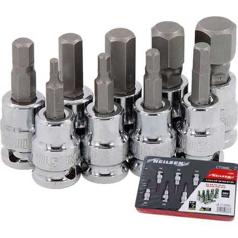 Neilsen 9pc Spline Hex Bit Socket Set 3/8" Drive Sockets 3mm - 14mm (1/2)