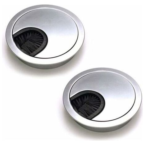 Set aus 2 Einbau-Kabelkanälen, gebürsteter Stahl, Metall-Draht-Kabelkanal-Design, Kabel-Organizer für Büroschreibtische, Durchmesser 60 mm - Perlmuttsilber-Chrom (1/5)