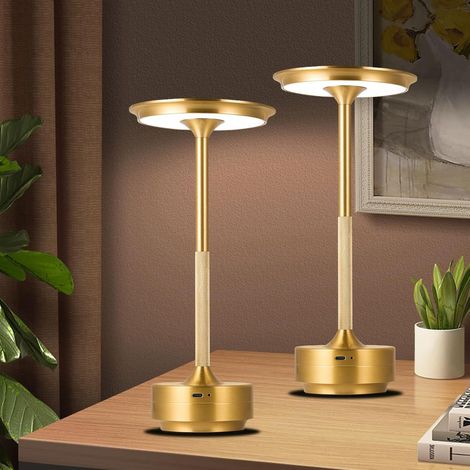 Lot de 2 lampes de table sans fil rechargeables, portables et rechargeables avec batterie de 1800 mAh, 3 couleurs à intensité variable en continu, pour extérieur/dîner/terrasse/restaurant (1/5)