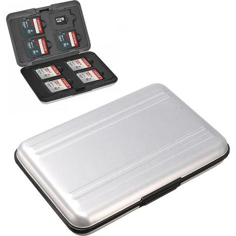 Boîte de Rangement pour Cartes Mémoire, Étui de Stockage Portable pour Carte SD, Étanche, Aluminium, pour 8 Cartes SD et 8 Cartes TF(Noir) (1/5)