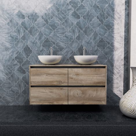 Inda - Mobile bagno L.120 con doppio lavabo in appoggio / Rovere