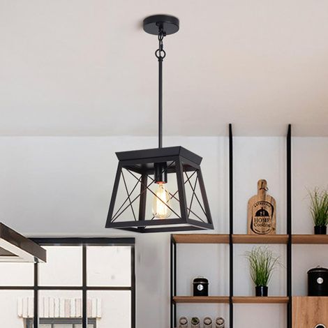 Ganeed Farmhouse Pendant Light Metal Cage Rustic Lantern Chandelier Adjustable Height Hanging Light Fixture for Kitchen Island Dining Room Bedroom Foyer E27 Black 1 Light (1/5)