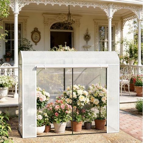 Serre de jardin blanche en polyéthylène et acier avec fenêtres enroulables et porte zippée (1/5)