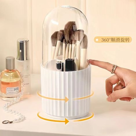 Organisateur de Maquillage Rotatif - Blanc - Boîte de Rangement pour Pinceaux et Rouge à Lèvres en Plastique, Design Élégant et Gain de Place pour Coiffeuse