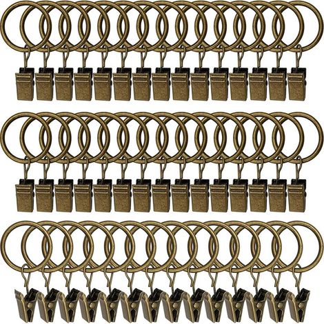 45 Gardinenringe mit Clips – Antikbronze, robuste Gardinenclips, Befestigungshaken für Spannstangen, dekorative Haken für Gardinen und Fensterrahmen mit Metallloch-Innendurchmesser (1/5)