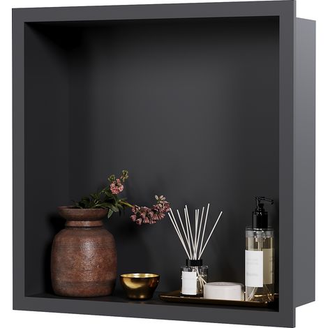 Niche de douche encastrée en acier inoxydable 304 – Étagère peinture muralee salle de bain pratique – Résistante à la corrosion, installation facile, finition noire mate – 12x12 pouces, une grille – 1 (1/5)
