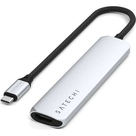 Satechi 6-in-1 USB-C Slim Multiport-Adapter - Aluminium-Adapter für mobile USB-C-Geräte (USB-C, 2x USB-A, 4K HDMI, Micro-/SD-Kartenleser) (silber) (1/5)