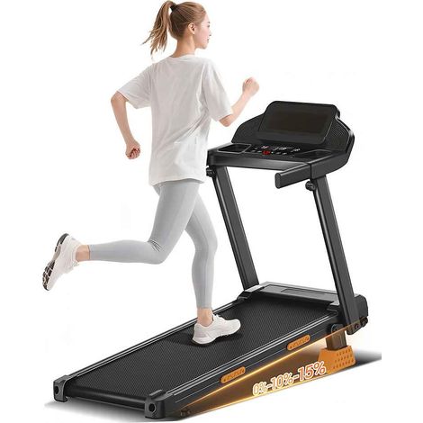 Tapis de course pour bureau à domicile/salle de sport, avec 12 programmes, 12 km/h, moteur électrique de 3 CV, inclinaison jusqu'à 15 % (1/5)