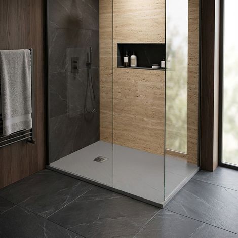 Piatto doccia in resina colore cemento 80x100 cm con griglia e piletta – Showey