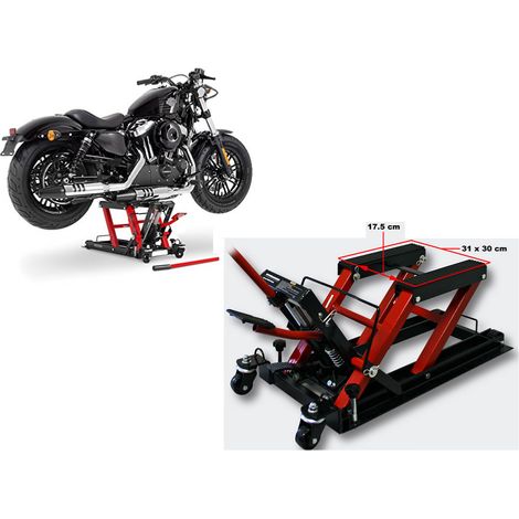 Le Poisson Qui Jardine – Cric élévateur moto quad scooter 680kg – Hauteur max 38cm – Plateau en caoutchouc anti-dérapant – 2 roulettes orientables (1/6)