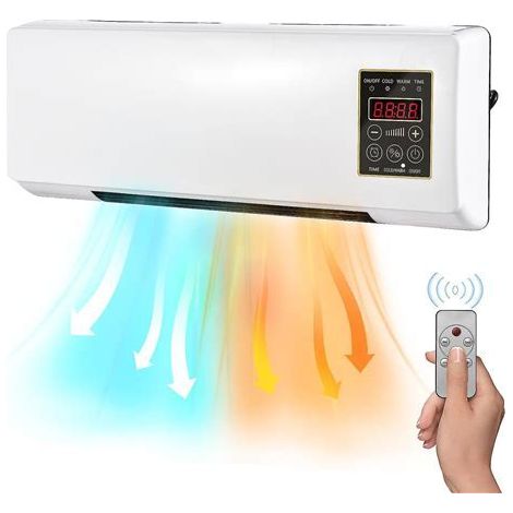 Chauffage et climatisation portable 2-en-1 mural ou sur bureau, radiateur électrique et ventilateur froid pour chambre et maison