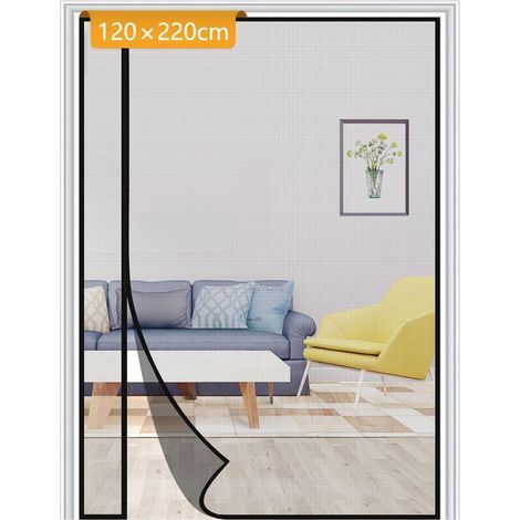 GENERIC- 120x220cm Porte Moustiquaire Aimantée réversible à Ouverture Latérale Gauche et Droit Polyester Maille Ultra Fine Sans Perçage Anti-Moustiques Noir (1/5)